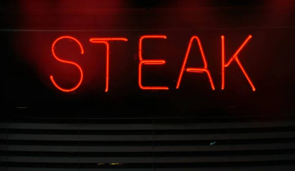 PhotoComposite Neon Seafood Restaurant Schilder Steak — Stockfoto