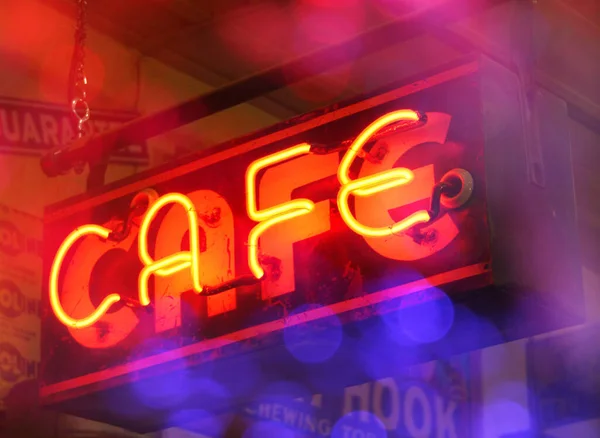 Vintage Neon Cafe Semn Bokeh — Fotografie, imagine de stoc