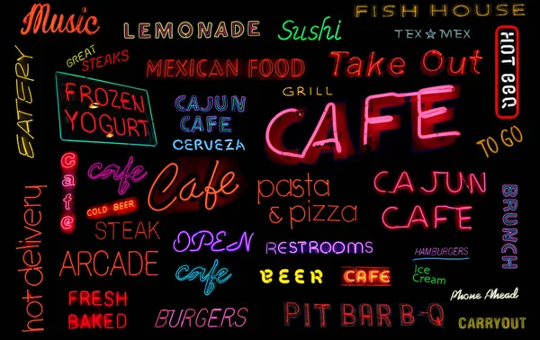 Vintage Neon Cafe Sign Bokeh — 스톡 사진