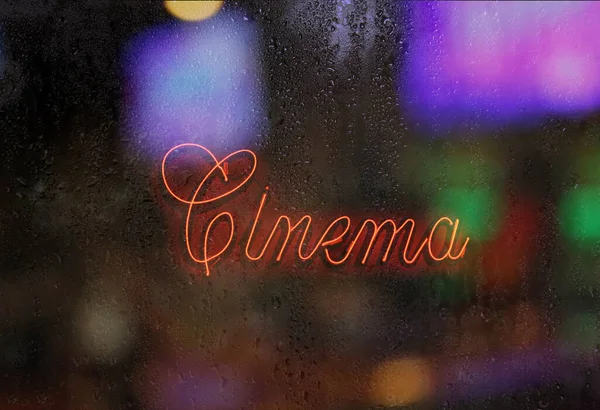 Vintage Red Neon Cinema Sign — Stock fotografie