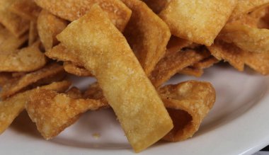 Fried Chinese Wonton Snack Chips Served at Asian Restaurant