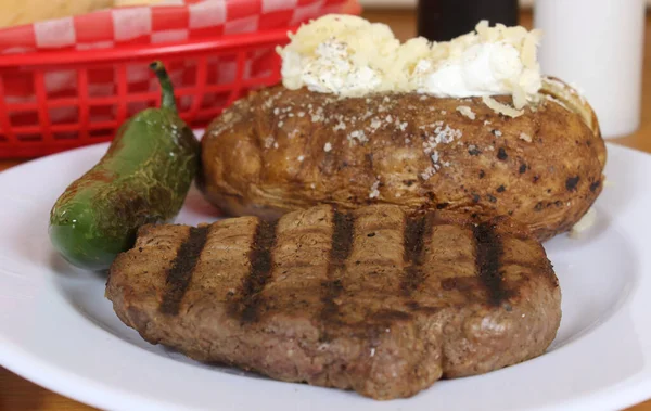 Sirloin Steak Baked Potato Fresh Rolls — Stock Photo, Image