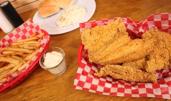 Fried Catfish With Coleslaw and French Fries