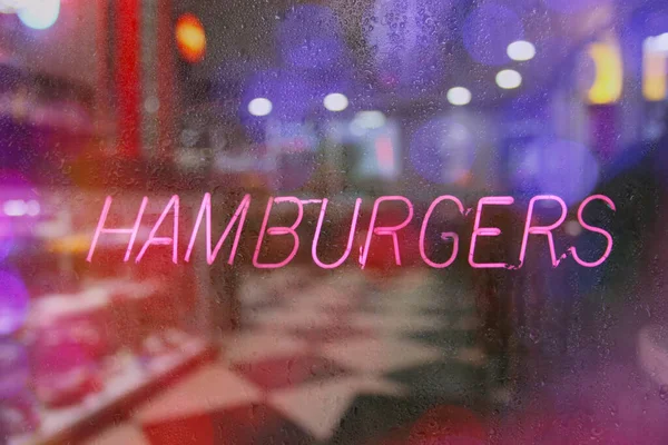 Neon Rainy Window Blur Image Diner — Stock Photo, Image