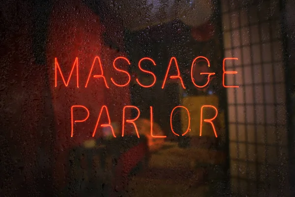 Vintage Neon Teken Venster Aziatische Massage — Stockfoto