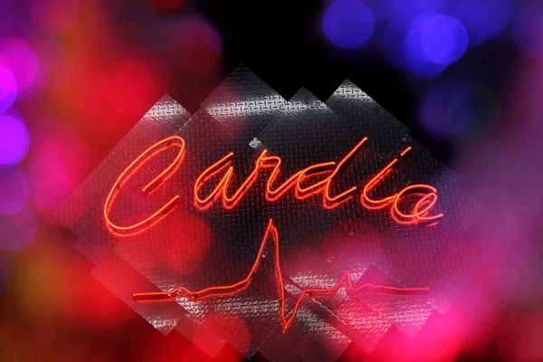 Neon Cardio Sign Ginásio Com Bokeh — Fotografia de Stock