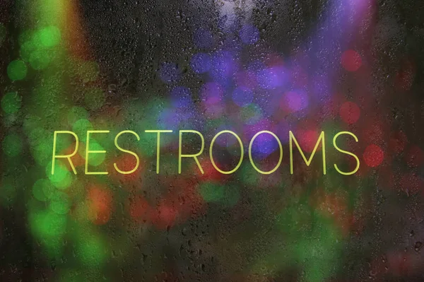 Neon Rainy Window Restroom Sign — Stock Photo, Image