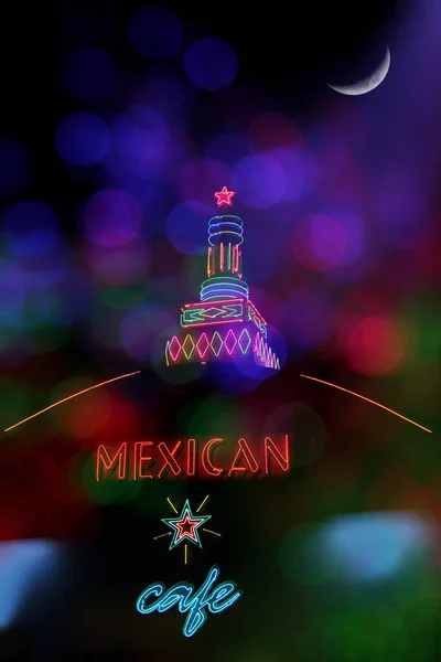 Neon Photo Composite Mexican Restaurant — Stock Photo, Image