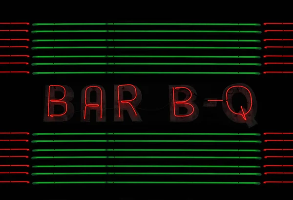 Neon Barbecue Sign Green Red Neon Tubes Local Restaurant — 스톡 사진