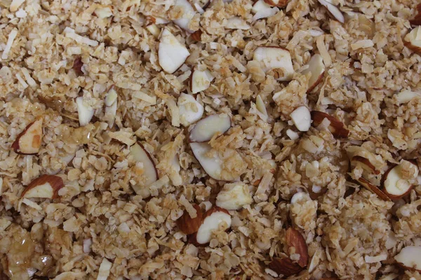 Gambar Latar Belakang Granola Dengan Almond Dan Kelapa — Stok Foto