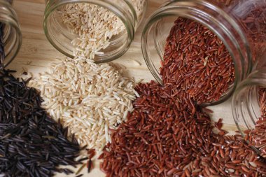 Jasmine Rice, Black Wild Rice, Brown Rice, Himalaya Red, Brown ve Arborio White Rice