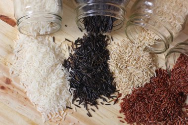 Jasmine Rice, Black Wild Rice, Brown Rice, Himalaya Red, Brown ve Arborio White Rice