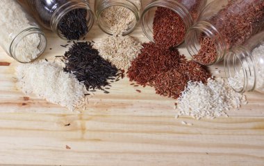 Jasmine Rice, Black Wild Rice, Brown Rice, Himalaya Red, Brown ve Arborio White Rice