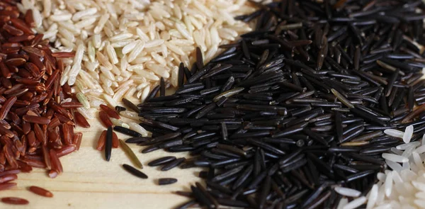 Jasmine Rice Black Wild Rice Brown Rice Himalayan Red Brown — Stock Photo, Image