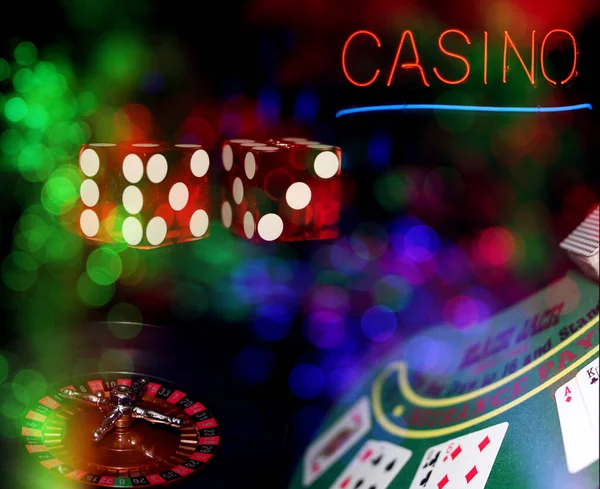 Casino Black Jack Table Avec Roulette Dés Neon Casino Signer — Photo
