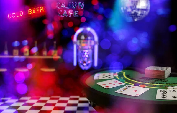 Miniature Poker Table Bar Scène Image Composite Avec Des Signes — Photo