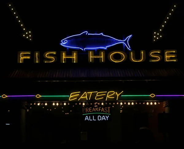 Sinalização Fish House Tipo Restaurante Imagem Composta Fotos Néon — Fotografia de Stock