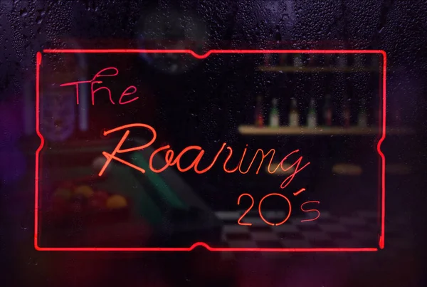 Roaring Neon Sign Rainy Window — Stock Photo, Image