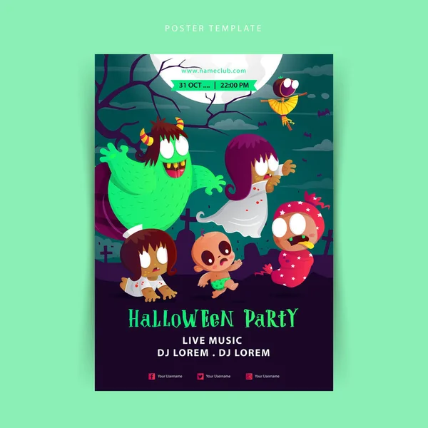 Cartaz Festa Halloween Com Lindo Desenho Animado Fantasma Indonésio — Vetor de Stock