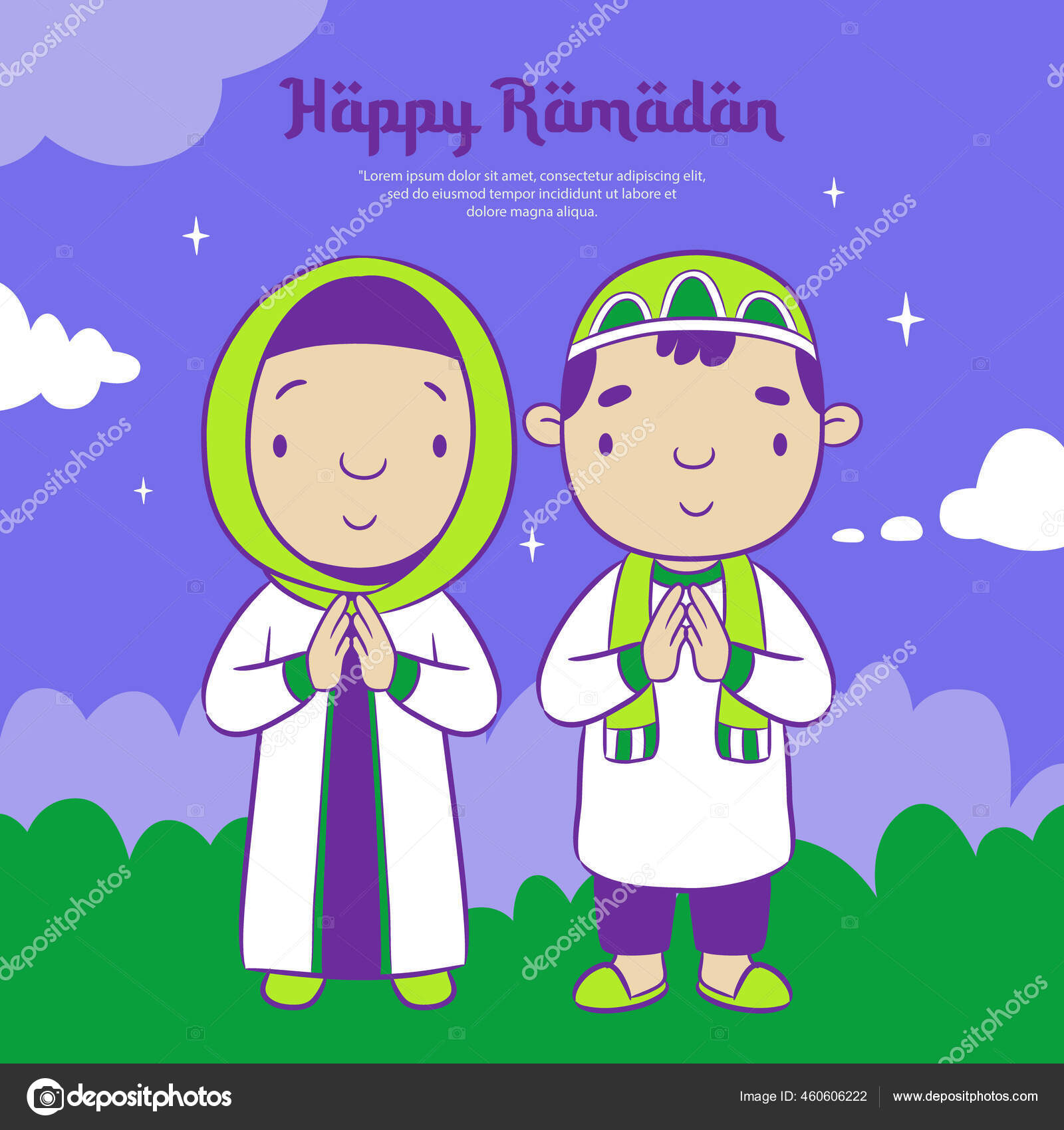 Happy Ramadan Cute Boy Girl Muslim Cartoon Stock Vector Image by  ©Ruddyirawan1 #460606222