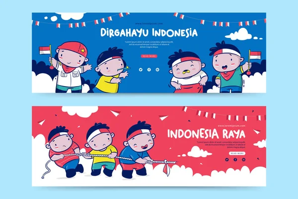 Indonézia Függetlenség Napja Banner Sablon Rajzfilm Illusztráció Dirgahayu Azt Jelenti — Stock Vector