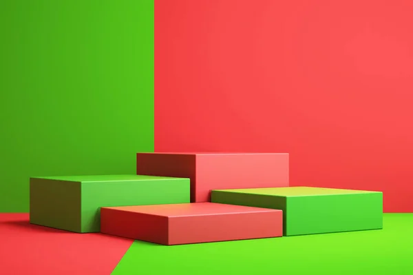 Ürün sunumu için 3d arkaplan, kırmızı ve yeşil arkaplan, 3d görüntüleme