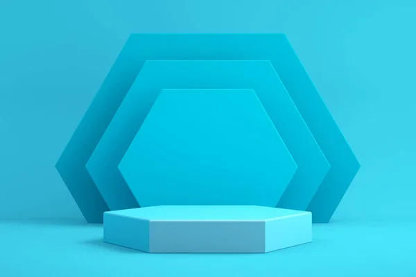 Ürün sunumu için 3d arkaplan, mavi arkaplan, 3d oluşturma için podyum