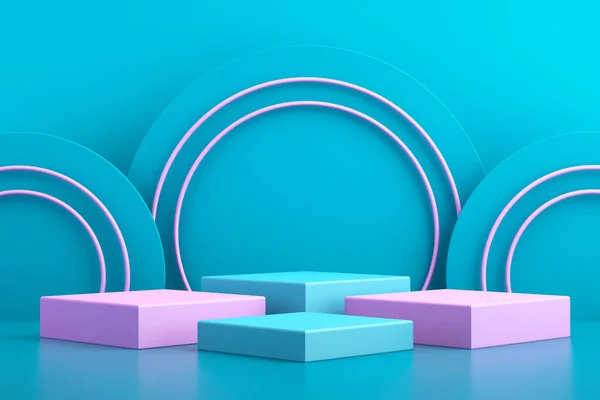 Ürün sunumu için 3d arkaplan, mavi arkaplan, 3d oluşturma için podyum