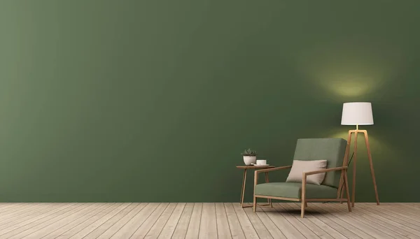 Rendering Von Innenarchitektur Für Wohnzimmer Grüner Wand Stockbild