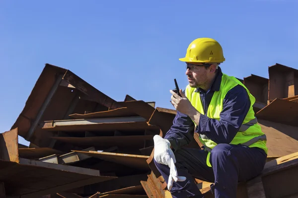 Worker use walkies-talkie — Stock fotografie