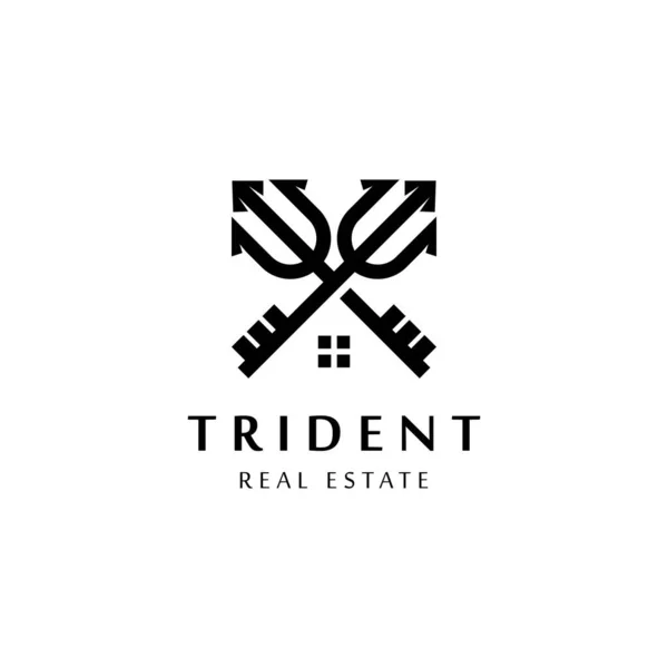 Trident logo sembolü. Üç çatallı ev emlak logosu tasarım şablonu.