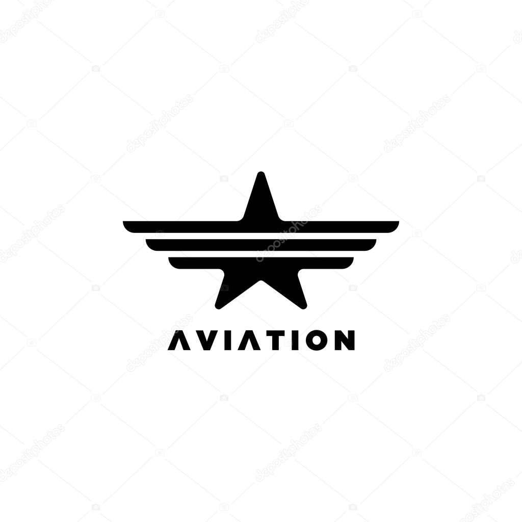 Star with wings illustration symbol.Aviation logo with star symbol