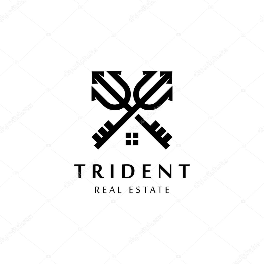 Trident logo symbol.Trident home real estate logo design vector template