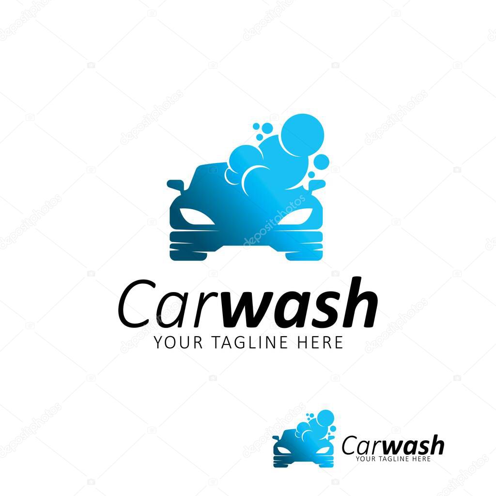 Car wash logo design template.Car with foam illustration.vector