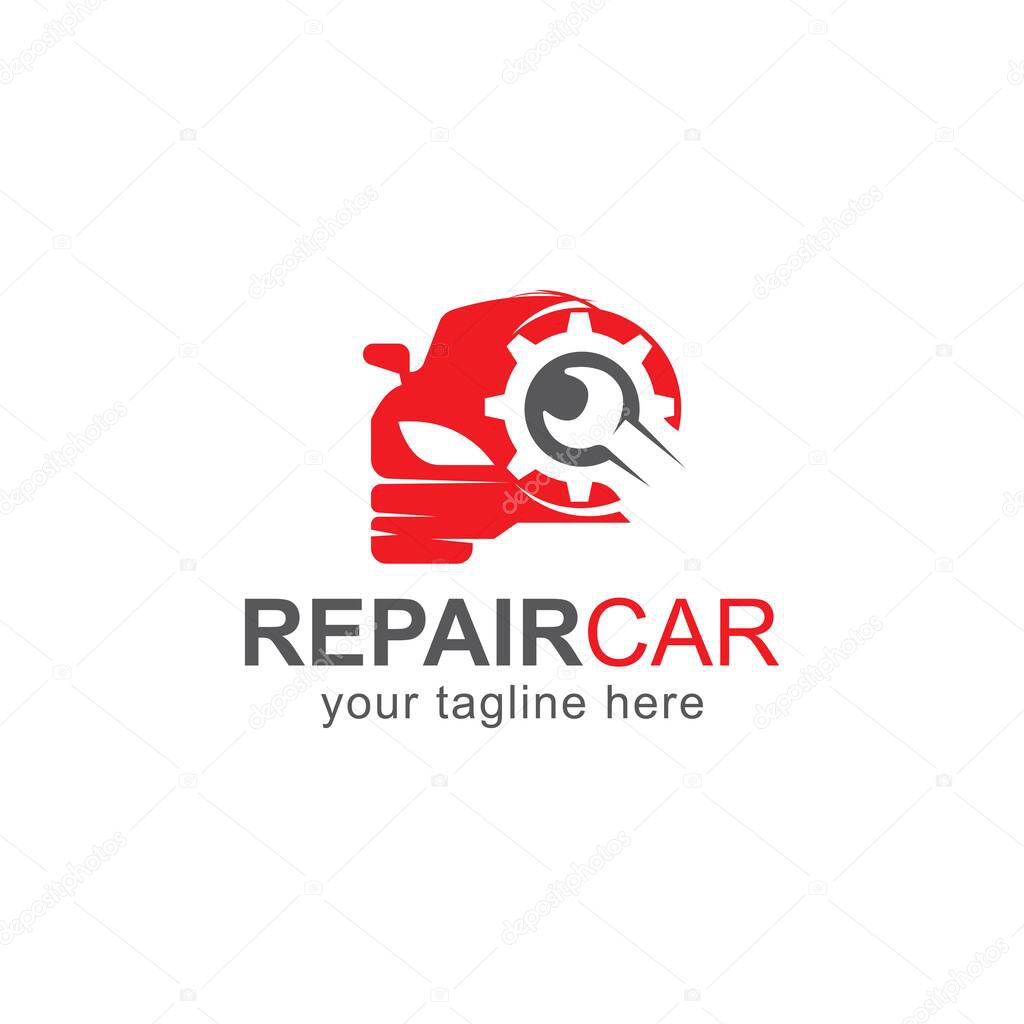 Car logo design vector template.Automotive spare parts store.Garage service icon.Car with wrench illustration