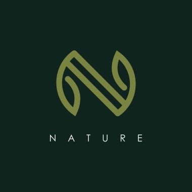 Yaprak logosu tasarım vektör şablonlu N harfi. Yaratıcı ilk N simgesi ilhamı