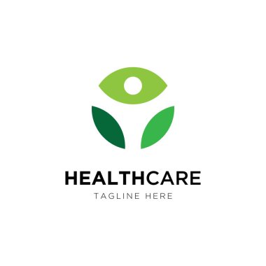 Sağlık hizmeti logosu dizaynı. İnsan sembolü taşıyıcı şablonu. Tıbbi şirket için yaratıcı simge.