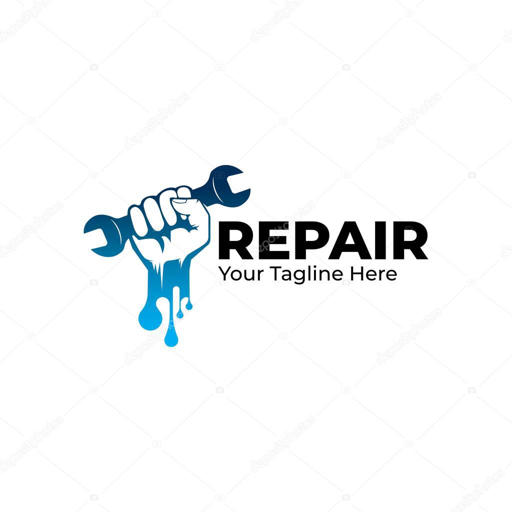 Hand and wrench logo design vector template