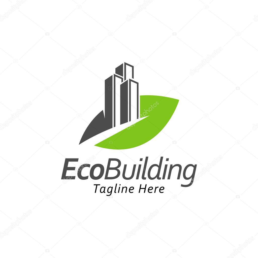 Building with leaf logo design template.green city concept icon inspiration
