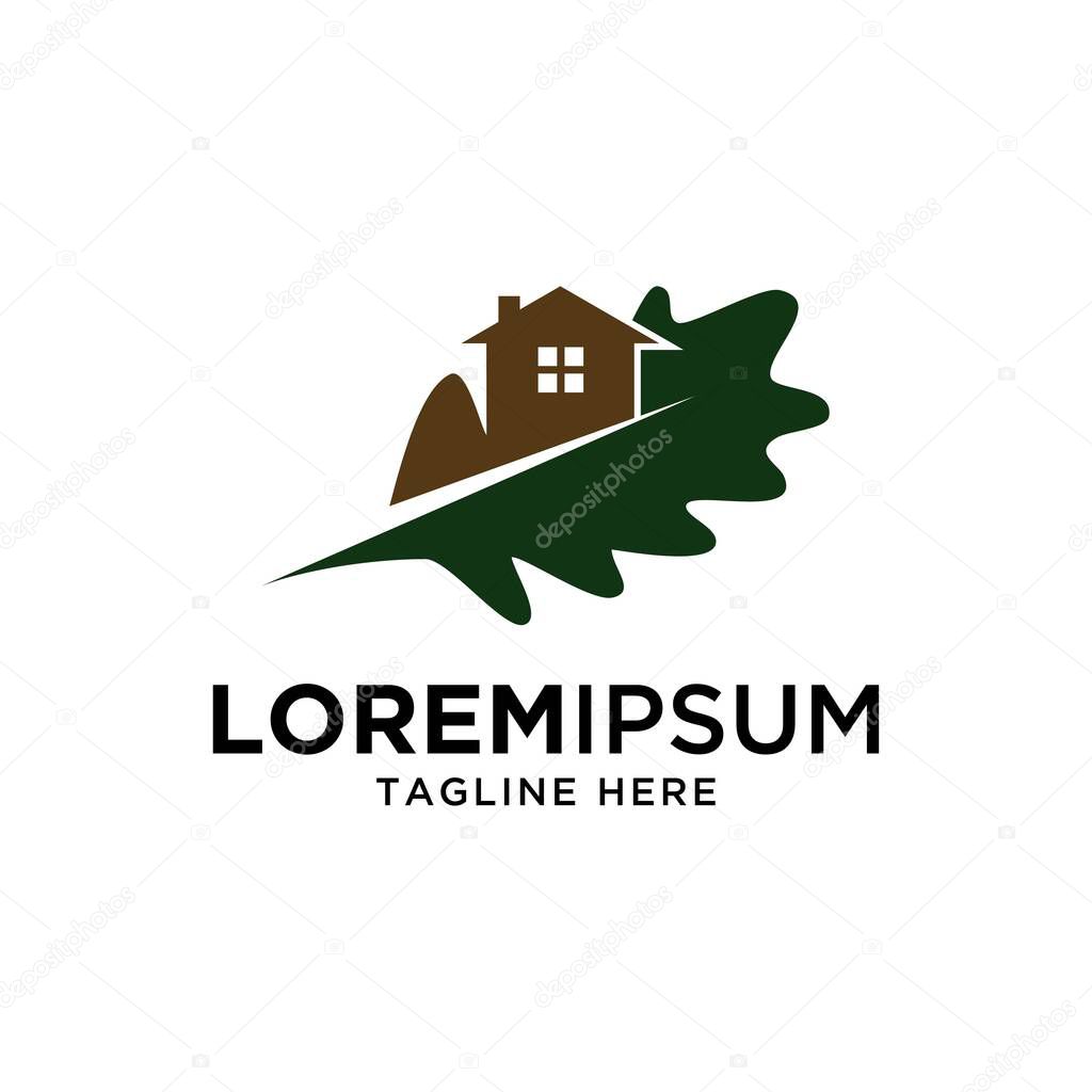 oak leaf and house logo design vector template