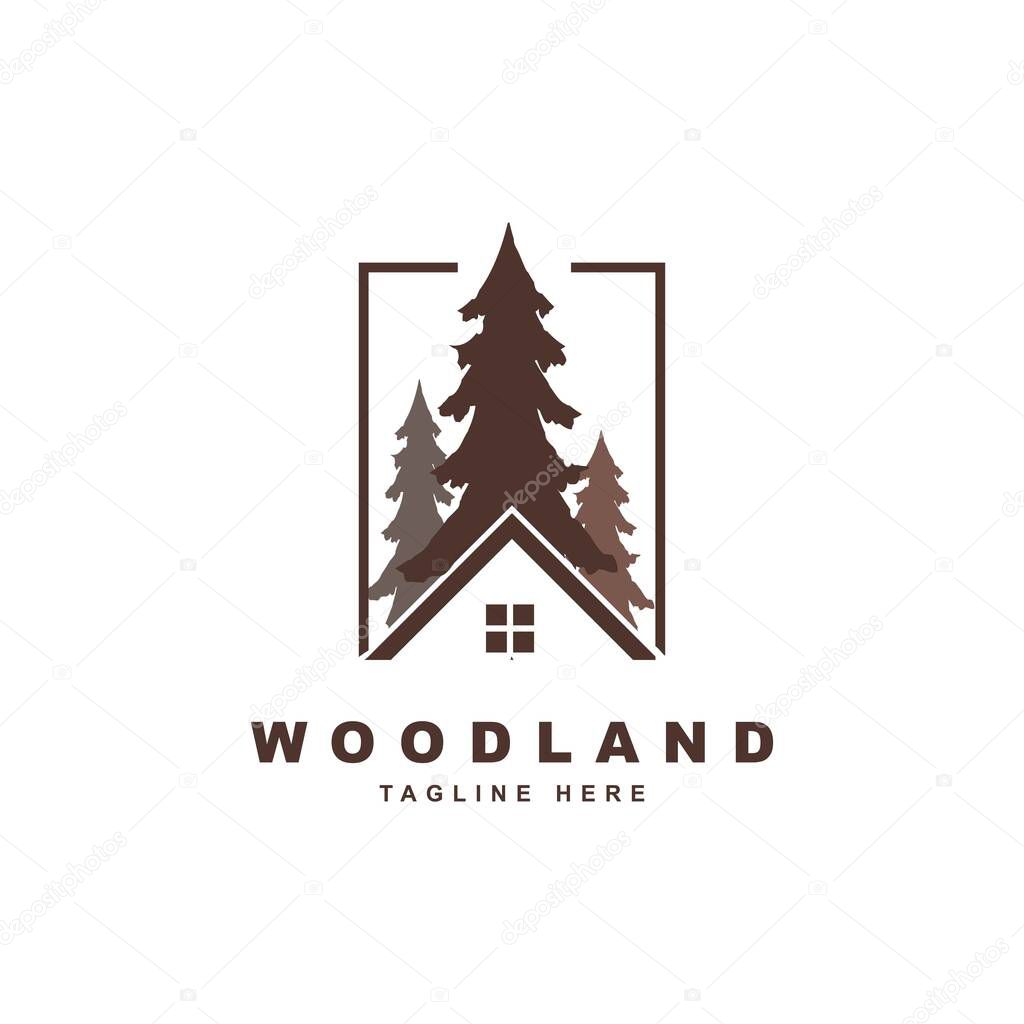 wood with roof of house logo design vector template.Creative wood house illustration symbol