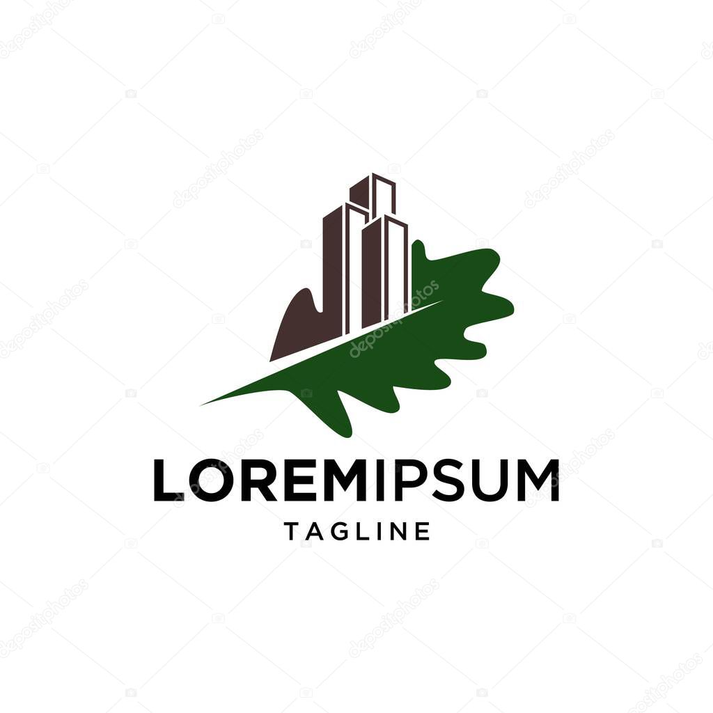 oak leaf and building symbol logo design vector template