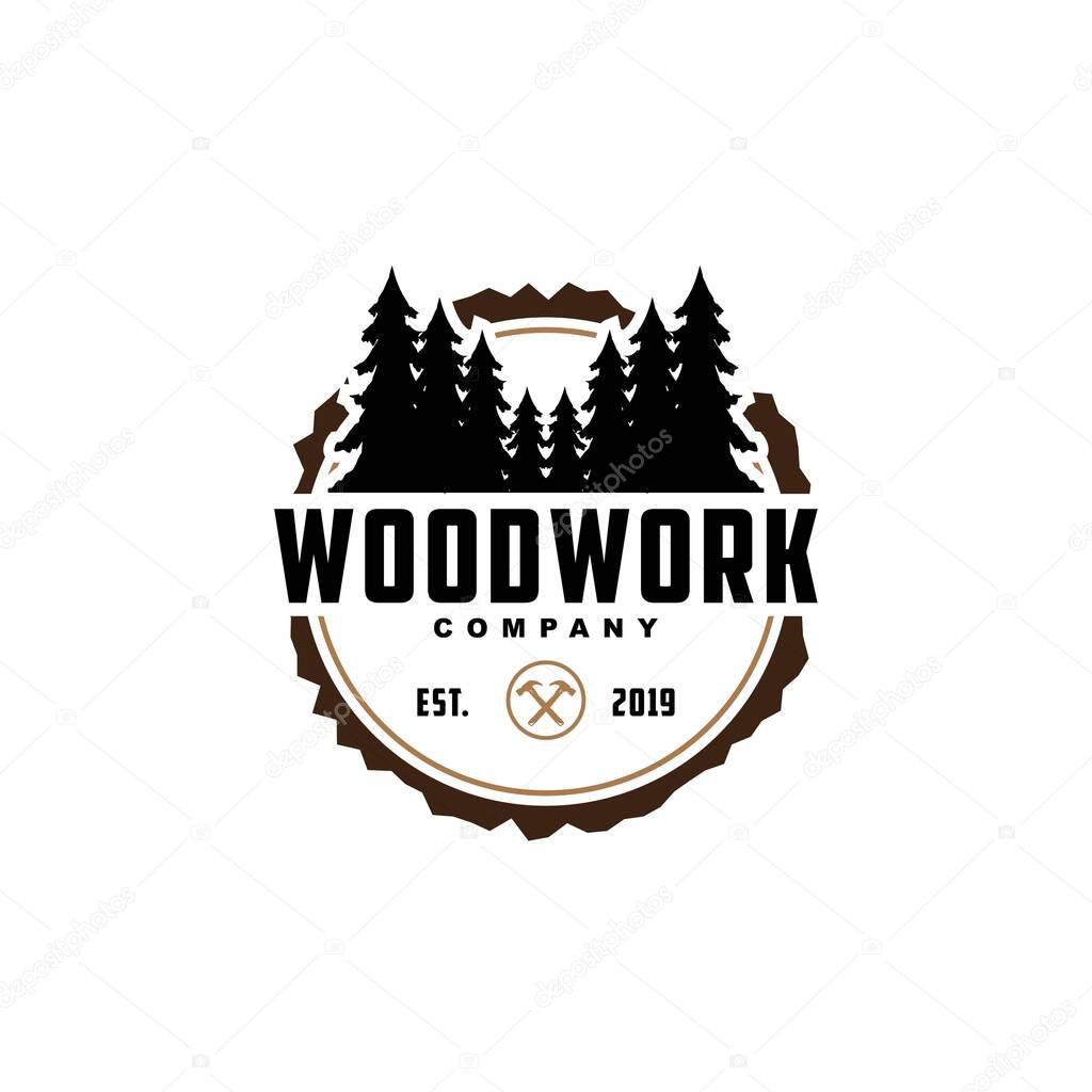 Wood work logo design template.creative badge for woodwork company..Carpentry logo inspiration