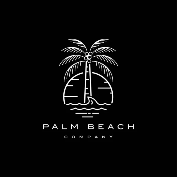 Palm Tree Beach Sunset Illustration Logo Design Template — Stock Vector