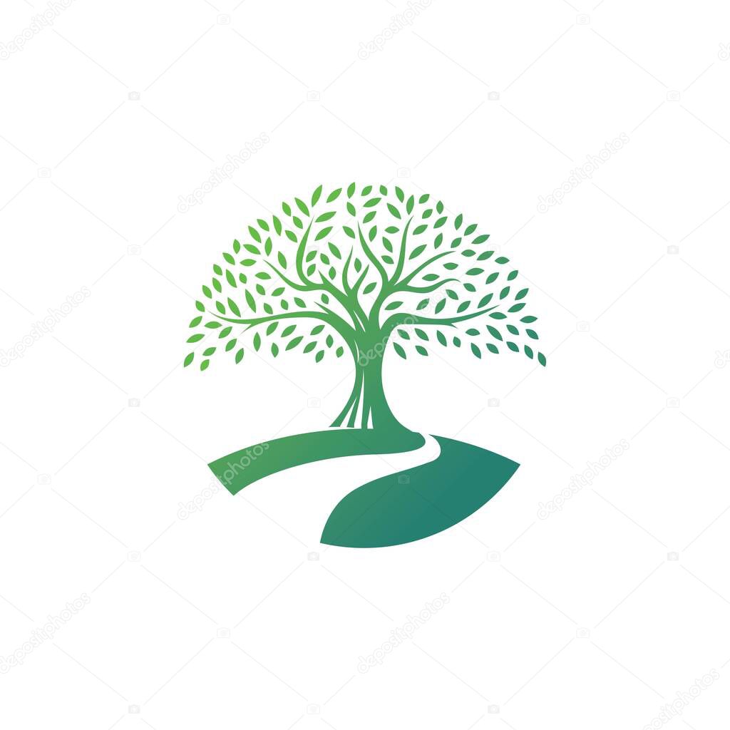 Tree logo design vector template.River tree illustration