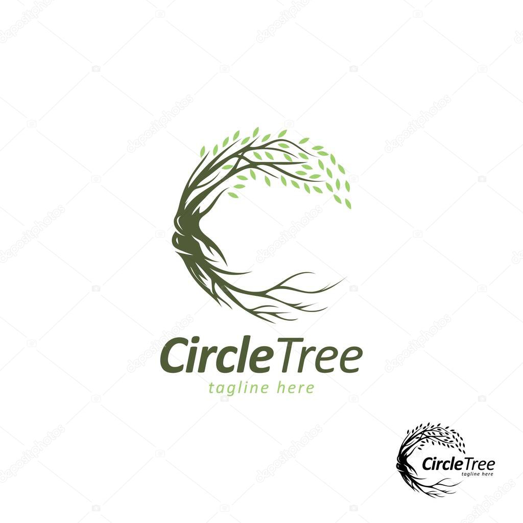 Circle tree icon logo design vector template.creative tree with branch and roots