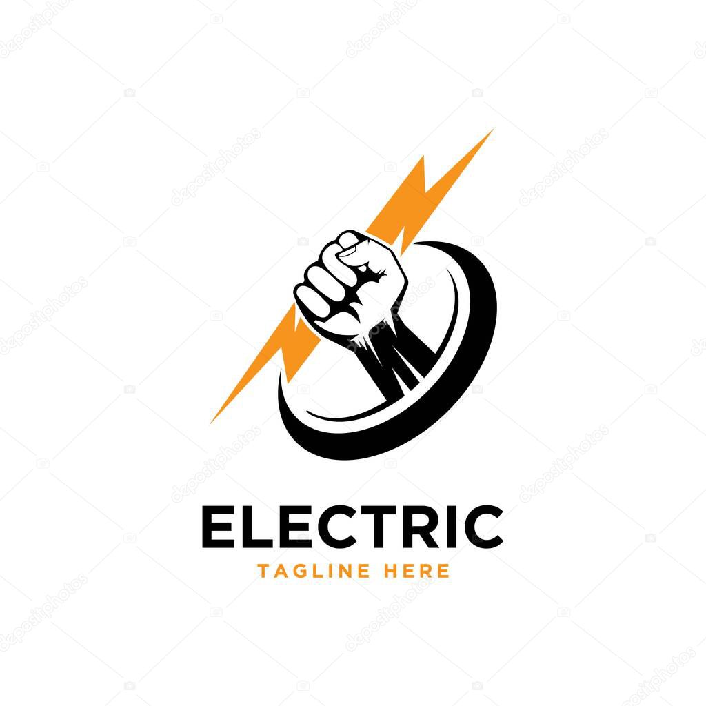 Electric logo design vector template.Hand and thunder symbol