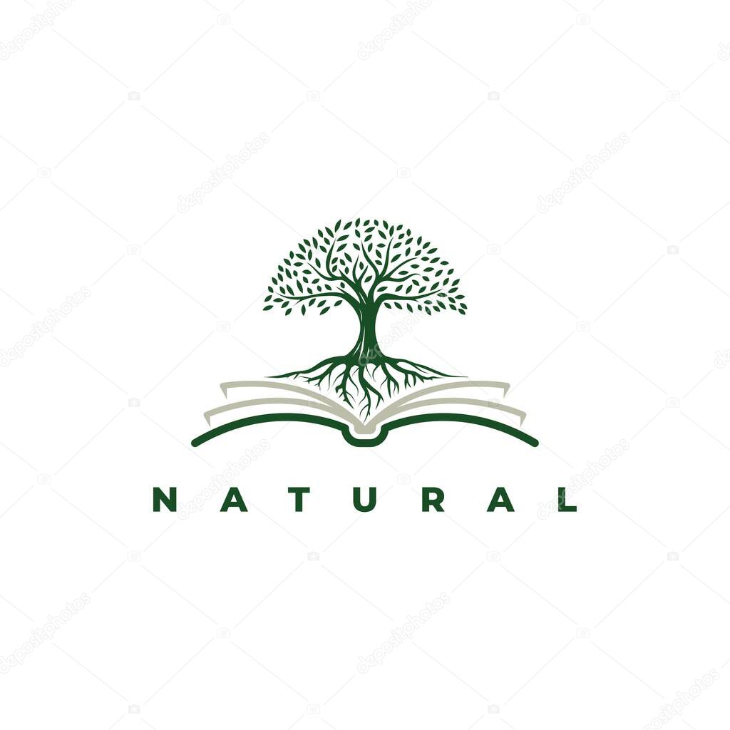 Book with tree logo design symbol vector template
