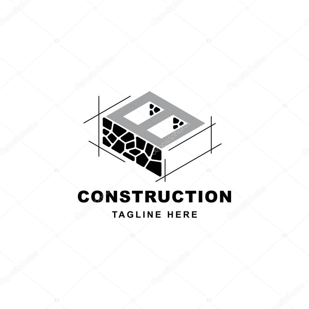 Construction logo with letter B shape symbol vector template.Initial B stone icon illustration