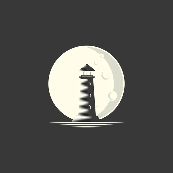 Leuchtturm Mit Mond Illustration Logo Design Vektor Vorlage — Stockvektor